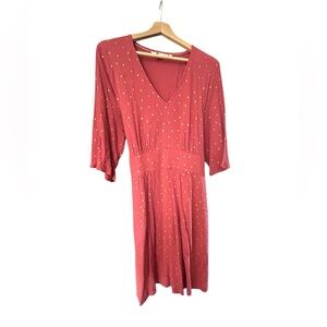 Boden Coral Midi Dress with Gold Dots Size 12